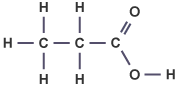Displayed formula for propanoic acid (http://www.bbc.co.uk/schools/gcsebitesize/science/images/triple_science/023_bitesize_gcse_tschemistry_alcoholscarboxylicacidsandesters_propanoicacid_table.gif)