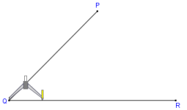 Geometry construction with compass and straightedge or ruler or ruler (http://www.mathopenref.com/images/constructions/constbisectangle/step1.png)