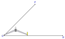 Geometry construction with compass and straightedge or ruler or ruler (http://www.mathopenref.com/images/constructions/constbisectangle/step2.png)