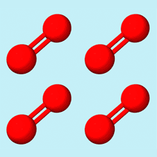 the atoms are represented as spheres and joined by a double bond (http://www.bbc.co.uk/schools/gcsebitesize/science/images/oxygen_multi.gif)