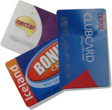 three different store loyalty cards (http://www.bbc.co.uk/schools/gcsebitesize/ict/images/points_card.jpg)