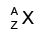 Shows X representing the chemical symbol. In front of X, A (at the top) represents atomic mass and Z (at the bottom) represents atomic number (http://www.bbc.co.uk/schools/gcsebitesize/science/images/addgateway_atomexample.gif)