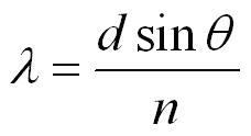diffraction grating equation (http://physicsnet.co.uk/wp-content/uploads/2010/08/diffraction-grating-equation.jpg)