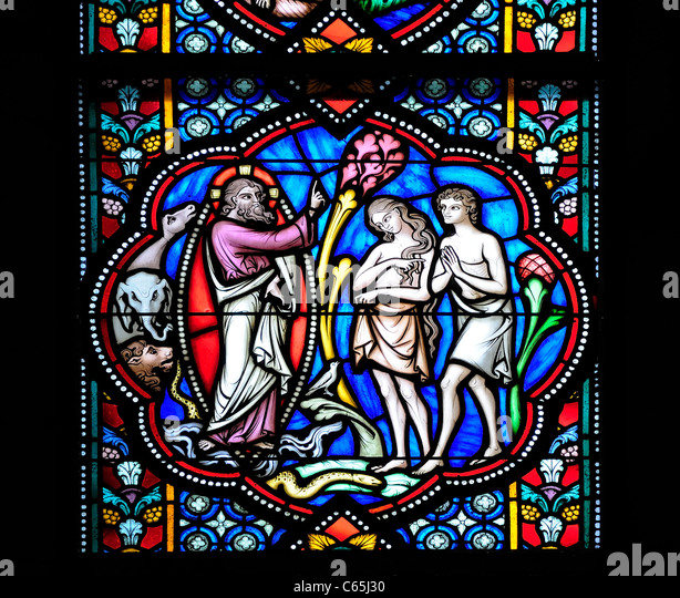 See the source image (http://l7.alamy.com/zooms/a7589e7f49244a9ea72a777cdaca0df0/brussels-belgium-cathedral-of-st-michael-stained-glass-window-adam-c65j30.jpg)