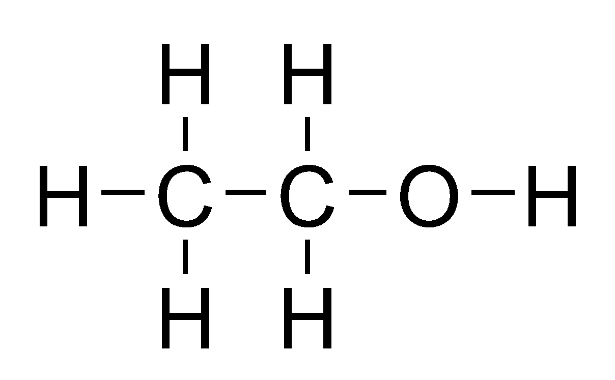 Ethanol molecular structure  (http://upload.wikimedia.org/wikipedia/commons/6/6f/Ethanol_flat_structure.png)