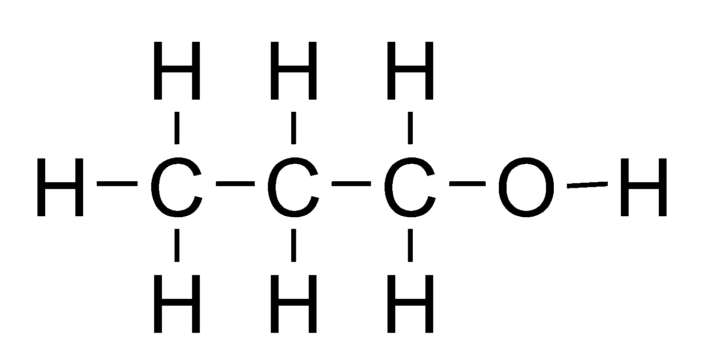 Propanal molecular structure  (http://upload.wikimedia.org/wikipedia/commons/b/b8/Propanol_flat_structure.png)