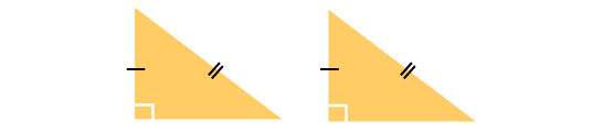 image: two triangles, bottom corners of both triangles equal 90 degrees, right-side lengths of both triangle equal to each other. Left-side lengths of both triangles equal to each other.  (http://www.bbc.co.uk/schools/gcsebitesize/maths/images/figure_14.gif)