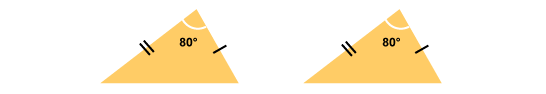 image: Two triangles, the right-side lengths of both triangles are equal to each other. The left-sides of both triangles are equal to each other. The top corner angle of both triangles equal to 80 degrees. (http://www.bbc.co.uk/schools/gcsebitesize/maths/images/figure_12.gif)