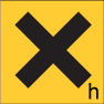 black x on yellow background with a small 'h' in the bottom right corner (http://www.bbc.co.uk/schools/gcsebitesize/science/images/hazard_symbol_4.gif)
