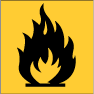 a black fire on yellow background (http://www.bbc.co.uk/schools/gcsebitesize/science/images/hazard_symbol_5.gif)