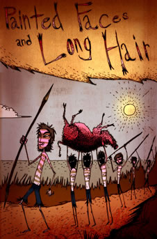 Painted Faces and Long Hair: Jack's hunters return with a pig. (http://www.bbc.co.uk/schools/gcsebitesize/english_literature/images/lotf_small_04.jpg)
