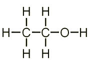 ethanol has two carbon atoms, six hydrogen atoms and one oxygen atom (http://www.bbc.co.uk/schools/gcsebitesize/science/images/ethanol_chem_struc.gif)